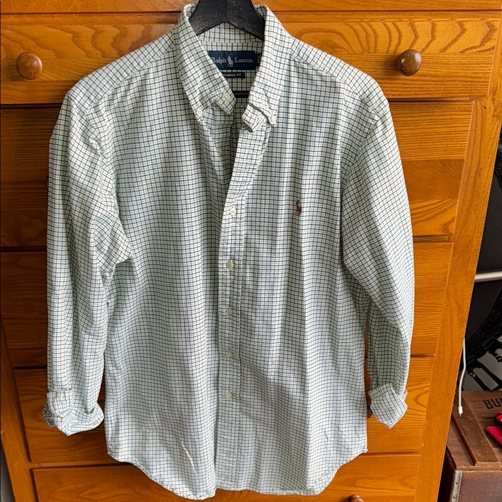 Ralph Lauren Men's White and Green Plaid Shirt